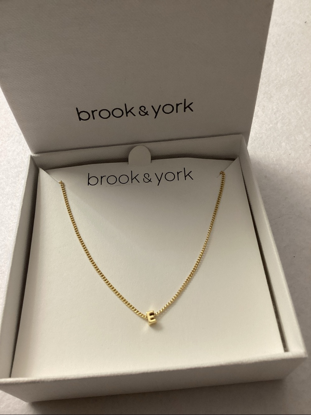 Brook & York Gold Kira Mini Short Initial ‘E' Necklace